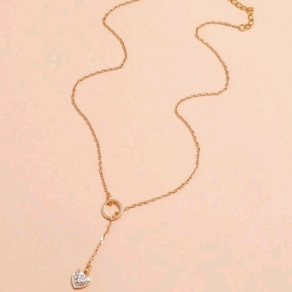 Minimalist Rhinestone Heart Charm Y Lariat Necklace gold color for women - Picture 2 of 3